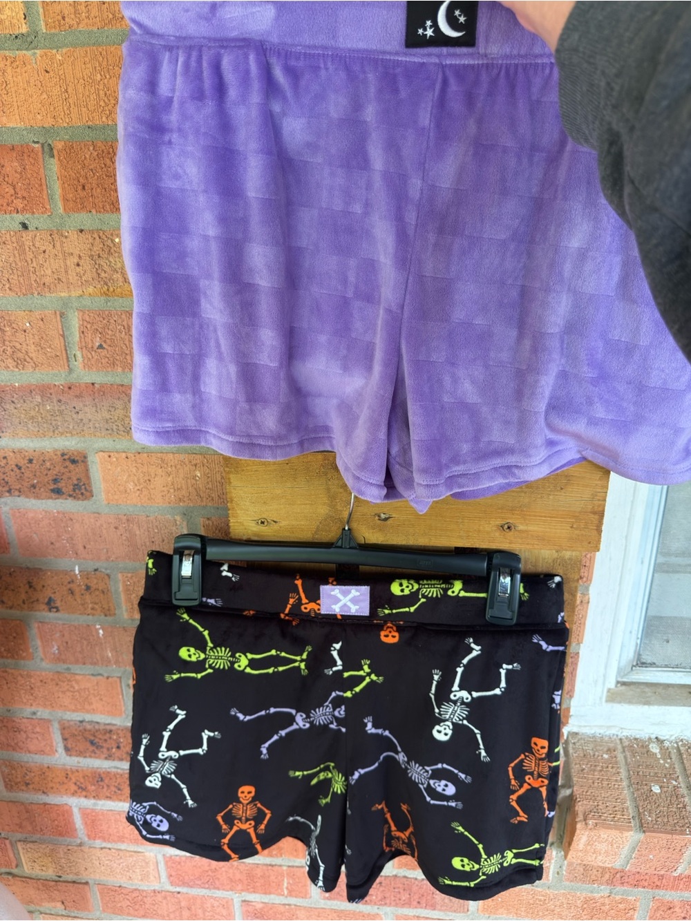 Purple Plush Checkered Shorts & Black Halloween Skeleton Shorts Set
